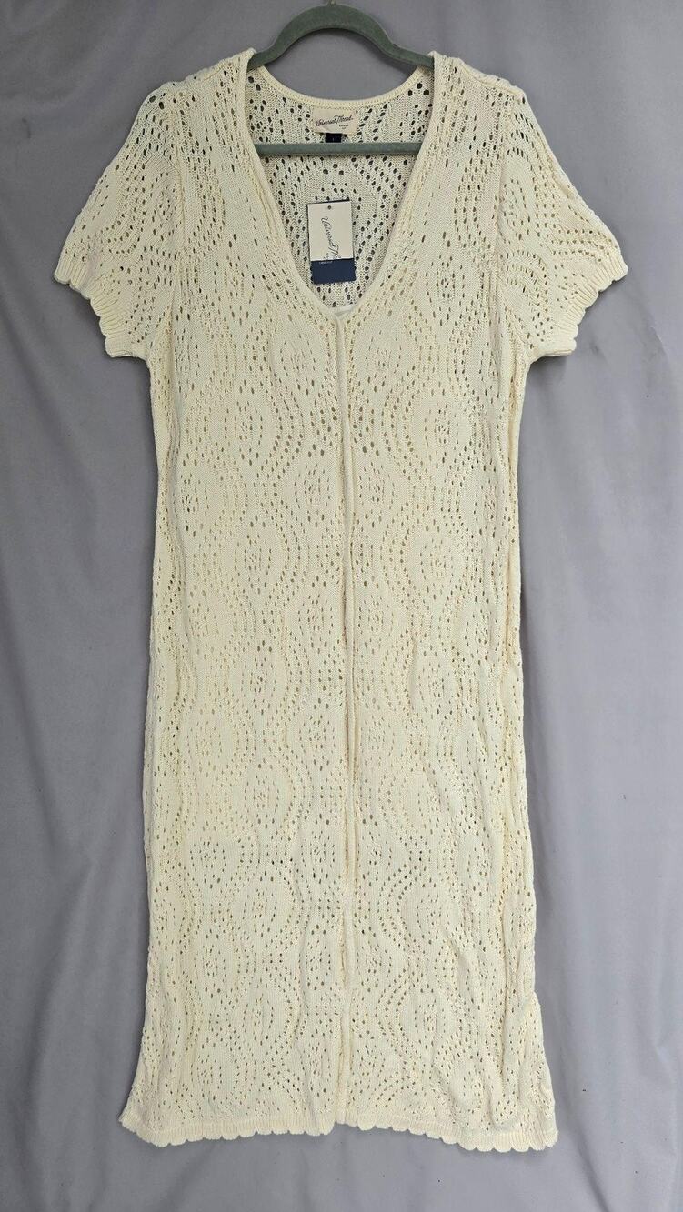 Universal Thread Dress Womens Large White Open Knit V Neck Sweater Maxi Lined